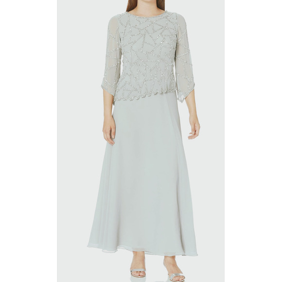 J Kara Women's Beaded Wrap Top Long  Chiffon Dress size 8 - Picture 1 of 5